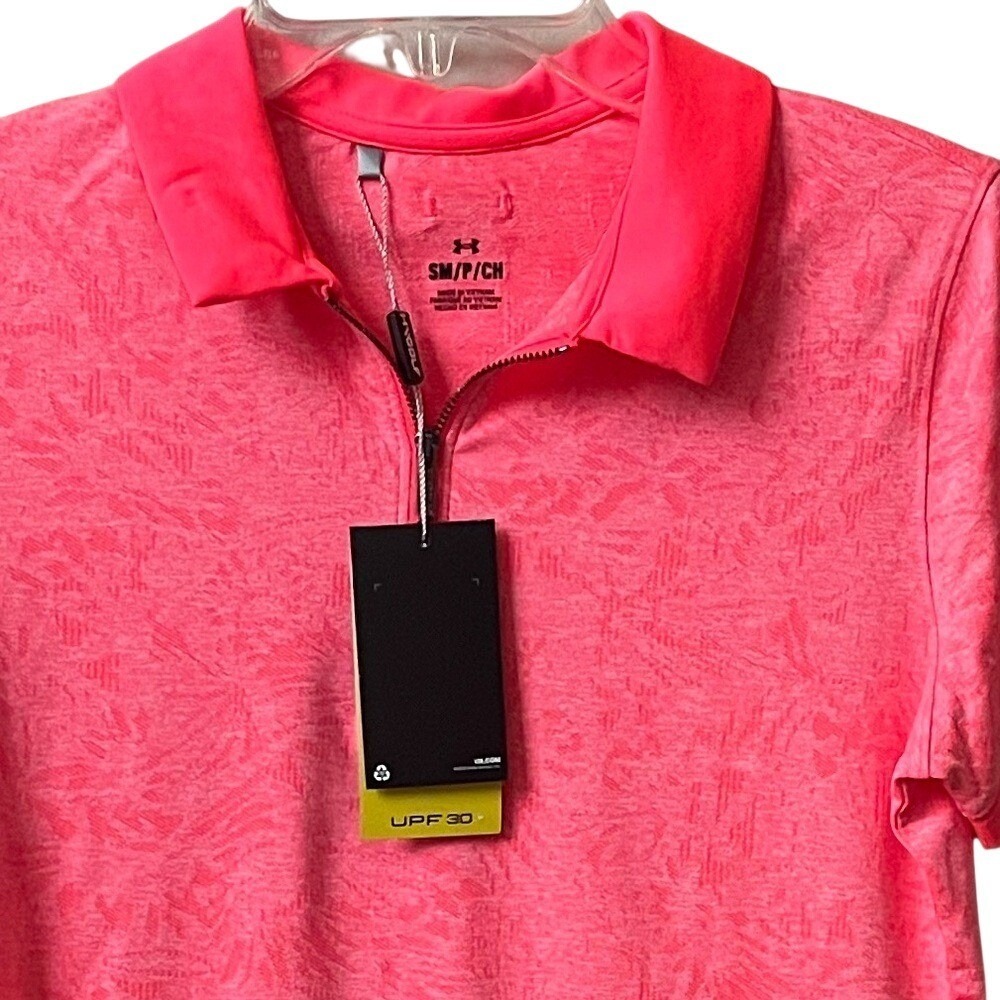 Under Armour Zinger Jacquard Zip Golf Polo Pink Performance Shirt Small NWT